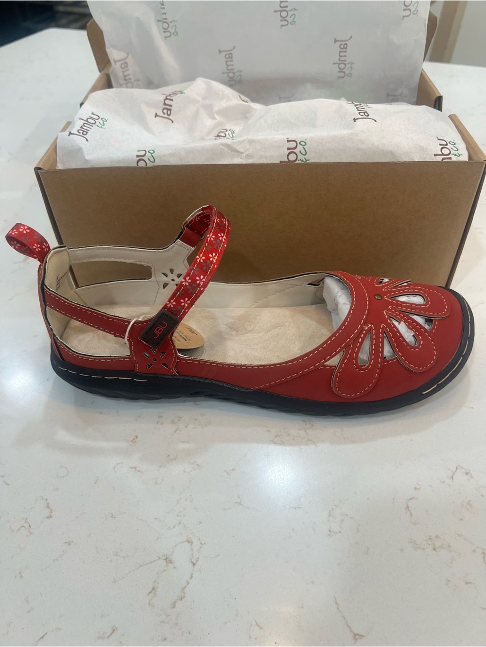 Jambu Red Floral Strap Women's Mary Jane Sandal